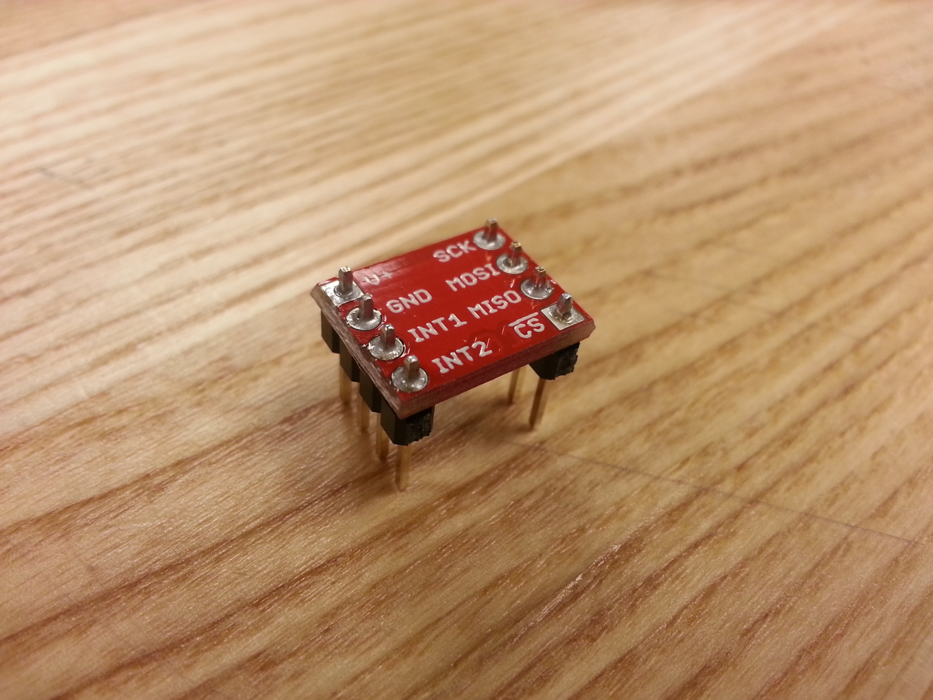 The accelerometer after it has been soldered