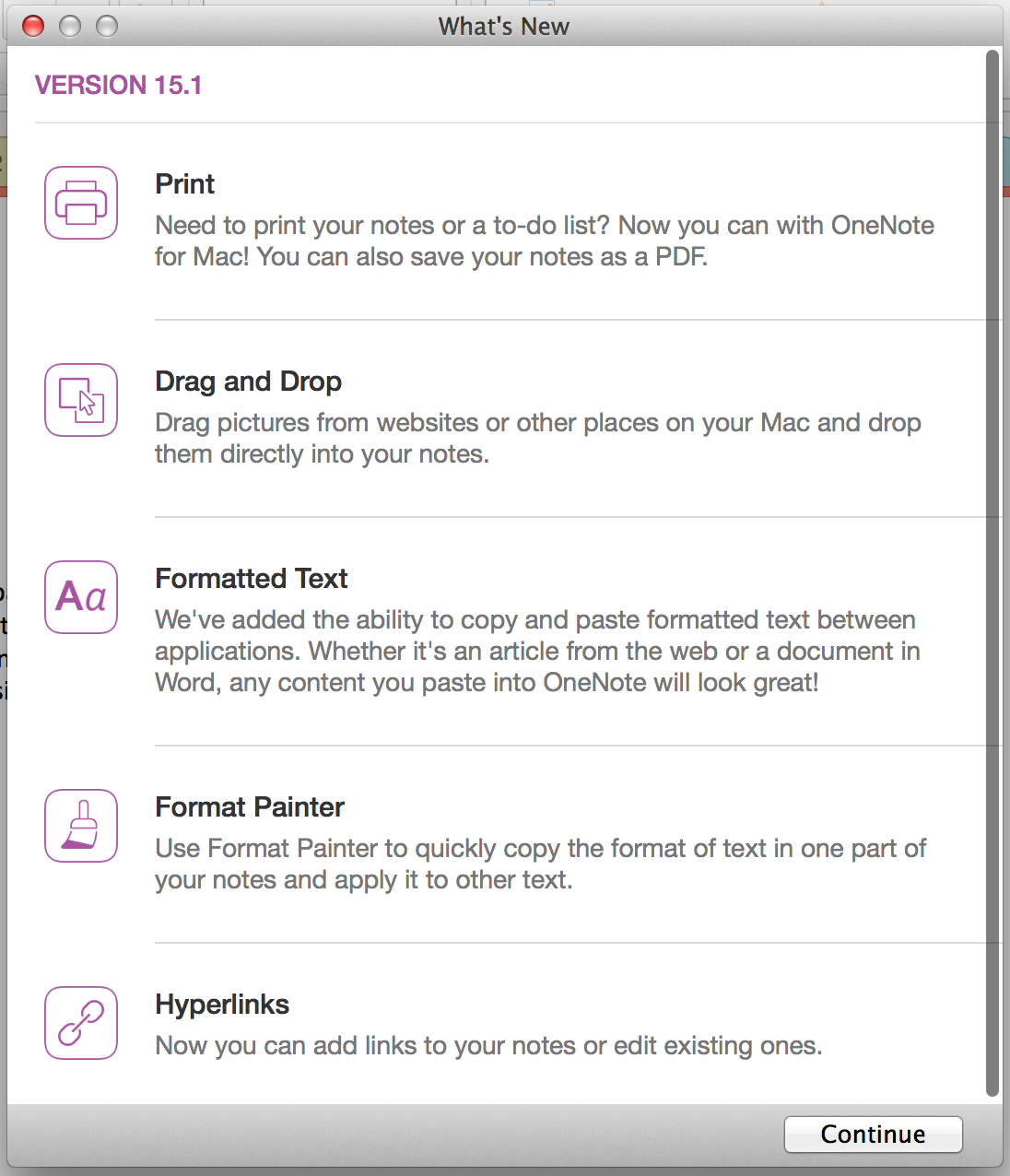 OneNote's updates